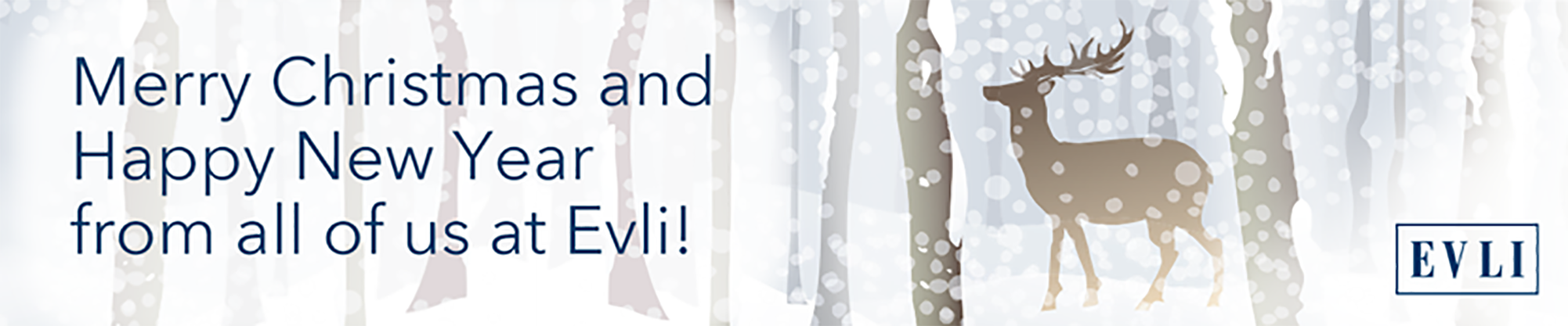 Evli Christmas Banner with a drawn deer in a snowy forest